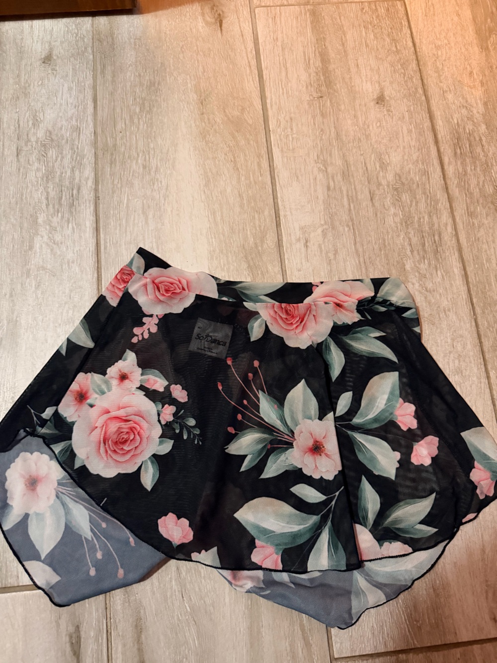 Black Floral Mesh Ballet Skirt with Pink Roses